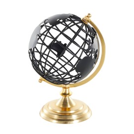 Deco 79 Aluminum Metal Open Framed World Globe with Wire Exterior and Gold Base, 8" x 8" x 13", Black