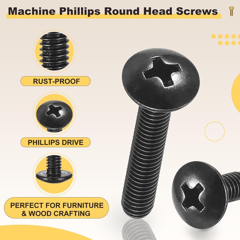 METALLIXITY Machine Screws Phillips Head(#8-32x1/4) 25Pcs, Steel Round Head Phillips