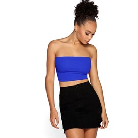 Emmalise Women's Crop Tube Cotton Jersey Top Shirt, Royal, Small