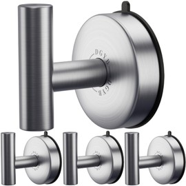 DGYB Large Suction Cup Hooks for Shower Set of 4 - Brushed Nickel Towel Hooks for Bathrooms - Stainless Steel Removable Wall Hooks - 15 Lb Heavy Duty Hanging