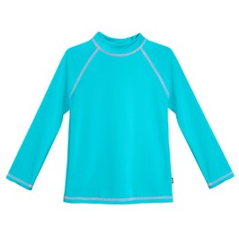 City Threads SPF50 playera de protección contra erupciones para niñas, para piscina y playa, fabricada en Estados Unidos, rosado, turquesa (Ls Turquoise/Pink), 4 Años
