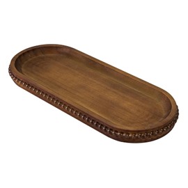 MAONAME Oval Bathroom Tray, Long Narrow Wood Tray, Rustic Decorative Tray with Beaded, Farmhouse Vanity Tray, Toilet Tank Tray for Dresser, 12" x 4.7"