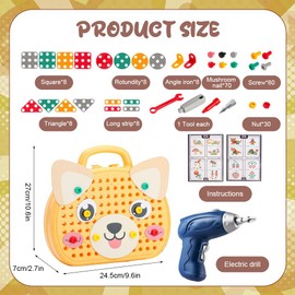 Magic Montessori Play Toolbox, Montessori Toy Box with Drill, Montessori Toy from 3 Years, 3D Puzzle Mosaic Toy, Creativity Tool Box with Drill for Children from 3-12 Years, Dog