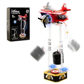 Swing Airplane Building Block Set with LED Light, 460 PCS Gravity-Powered Vintage Airplane Model Kit, Balance Shelf & Desk Decor, Model Airplane Physics Toys Gifts for Adults & Kids Age 6+