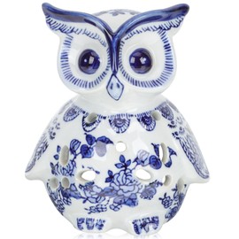 Garneck Owl Porcelain Candle Holder Animal Figurines Blue Decor Household Decor Ceramic Animals Collectible Figurine Ceramic Tealight Holder Ceramic Owl Candlestick Party Candlestick Decor