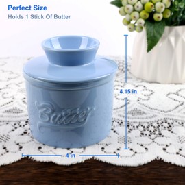 French Butter Crock for Counter with Water Line,Covered Ceramic Butter Keeper, Butter Keeper for Fresh Spreadable Butter,Blue