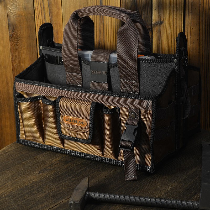 WELKINLAND 20-Pockets Tool Tote Bag, 16" Electrician Tool Bag, Open-Top
