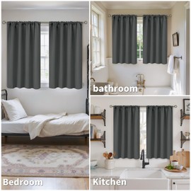 BGment Dark Grey Blackout Curtains for Bedroom 45 Inches Length - Short Thermal Insulated Drapes with Rod Pocket Privacy Room Darkening for Kitchen Bathroom Window, 42 x 45 Inch, 2 Panels