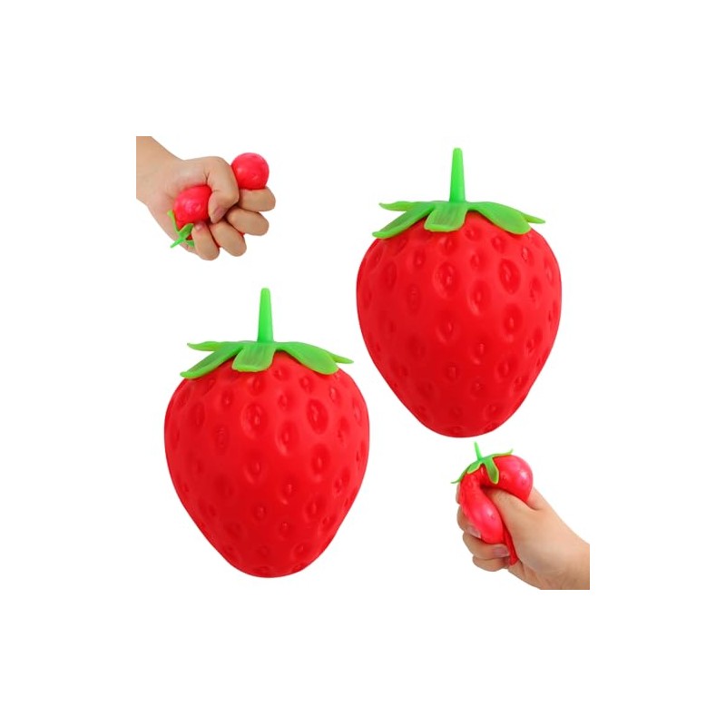 2PCS Squeezable Toy Fruit Ball Realistic Strawberry Model, Squeezable Toy
