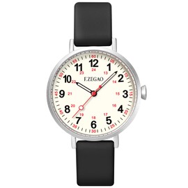 F.ZEGAO Nurse Watch for Nurse, Women Waterproof Watch for Swimming 24 Hour Military Time Luminous Easy to Read Dial with Second Hand, Silicone Band (Black)