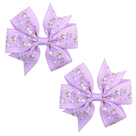KOLONAMS Flower Hair Bow Clips, 2 Pack Purple Color Grosgrain Boutique Hair Clips for Girl Infant Kids, Non Slip Hairpins Baby Hair Alligator Barrettes Cute Hair Accessories