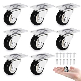 Pack of 8 Small Furniture Castors, 1 Inch Small Castors, 360 Degree Mini Wheels, Silent, Transport Castors with Screws, for Small Furniture, Table, Cabinet, Trolley, Black