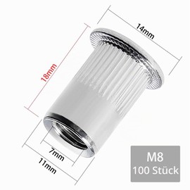 Gueenky Pack of 100 Rivet Nuts M8 Stainless Steel Rivet Nuts M8 Stainless Steel Retractable Nuts Thread Rivets Nutsert Blind Rivet Nuts Rivet Nuts for Metal Plastic