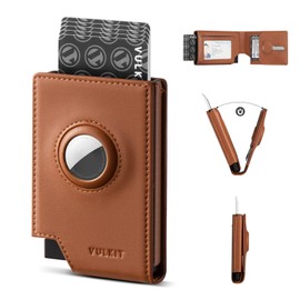 VULKIT Card Holder Wallet with AirTag Holder Brown, brown