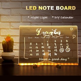 Acrylic Dry Erase Board with Light,Led Note Board with Colors,Led Acrylic Message Board with Stand as Night Light for Room,Office,Store,Creative Message Board with 7 Markers-11.8 * 7.9in
