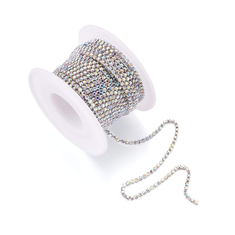 PandaHall 10 Yards/Roll Crystal Rhinestone Diamante Chain 2mm Crystal AB