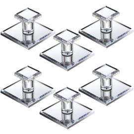 Tatuo 6 Pcs Stick on Knobs Adhesive Cabinet Handles Acrylic Mirror Pull Handles Clear Beveled Mirror Knobs Small Square for Cabinet Wardrobe Windows Drawer Door(1.5'' X 2'')