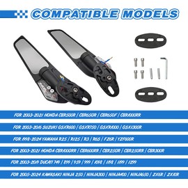 Racing Motorcycle Rear View Mirrors Stealth Mirrors with LED Turn Signal Lights for Honda CBR250R CBR300R CBR500R CBR600RR, for Kawasaki Ninja 400 300 650 Suzuki GSXR600 750 Yamaha R3 Ducati