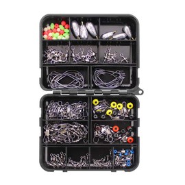 VOANZO Fishing Terminal Tackle, 160 Pieces Fishing Tackle Box - Fishing Hook, Crank Hook, Lead Sinker, Trigeminal Swivel, Stop Bead, Connector, 8 Word RNG