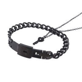 SONGCHANGJEWELRY Lock Bracelet and Key Necklace - Titanium Steel Couples Jewelry, Romantic Gift for Valentines Day, Birthday, Christmas, Wedding, Anniversary (black lock and necklace)