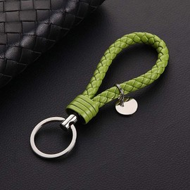 PurYupearl Black Woven Leather Car Keychain Handmade Rope Keys Strap Fashion Key Chain for Women Men with Alloy Key Rings Women's Keyrings and Keychains Accessories