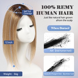 HAIRCUBE Hair Toppers 100% Real Human Hair,Ombre Ash Blonde, 5.5"*5"MONO Large Base, 56g Hand-moven Real Human HairToppers for Women with ThinningHair
