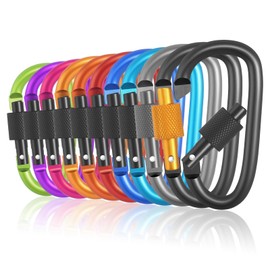 Carabiner with Screw Cap, 11 Pieces D Shape Carabiner Set Carabiner Key Ring Multifunctional Carabiner Hook for Work Camping Hiking or Travel
