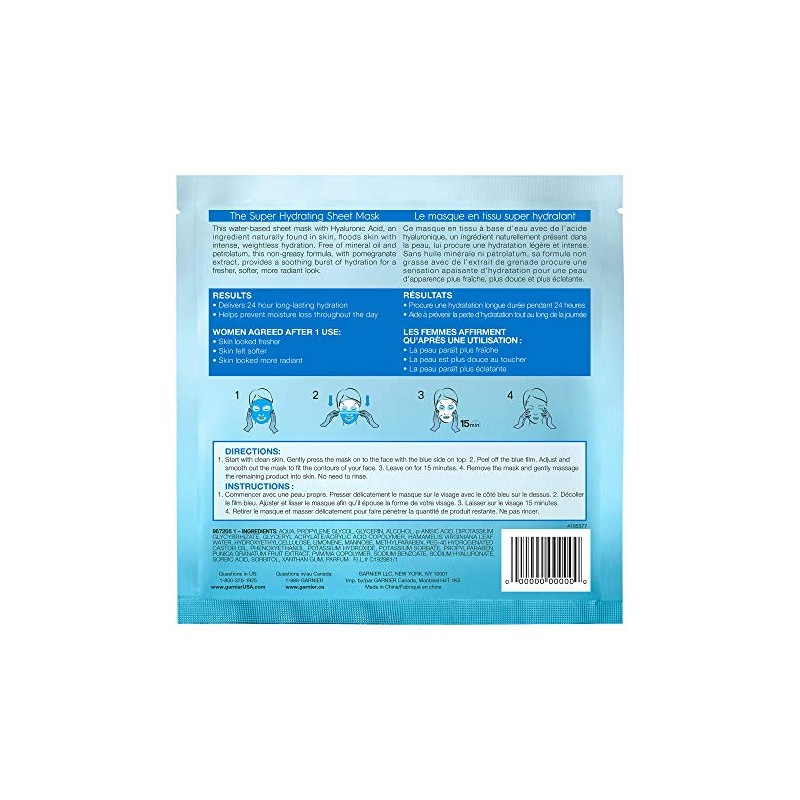 Garnier SkinActive Super Hydrating Sheet Mask, Hydrating, 1.08 Ounce