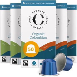 Cru Kafe Colombian Organic Espresso Coffee Capsules (50 Pods) Compatible with Nespresso OriginalLine, Krups, Inissia, CitiZ, Pixie, KitchenAid and Expert