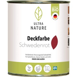 Ultra Nature ULTRA NATURE Deckfarbe fr Innen und Au?en, 0,75L, Schwedenrot, Vegan, Bio, L?semittelfrei, UV-Schutz, Wetterschutz