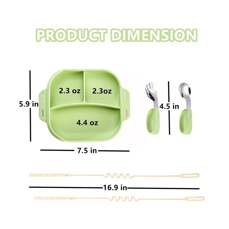 Silicone Tableware for Baby, Silicone Divided Suction Plate for Babies