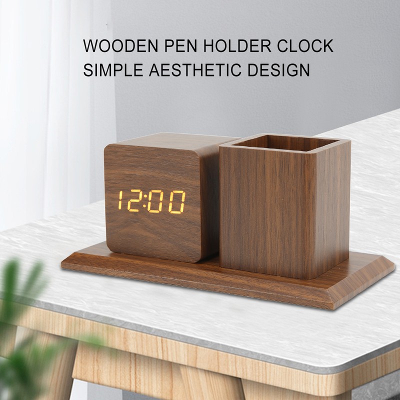 Pen Holder Clock Temperature Calendar Display 3 Level Brightness Adjustment