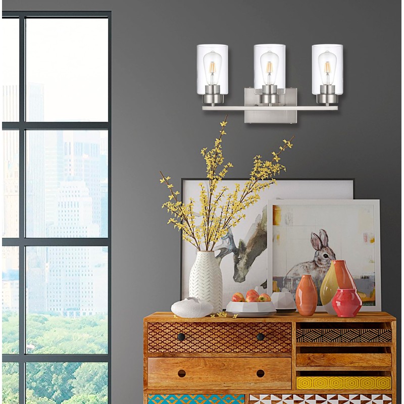 A1A9 3-Light Bathroom Vanity Light, Modern Brushed Nickel Wall Lights