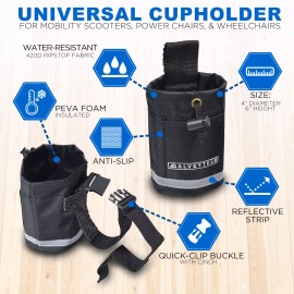 AlveyTech Universal Cup Holder for Mobility Scooter, Power Chair, & Wheelchair (Black)