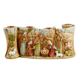 Avalon Gallery Advent Candle Holder - Handcrafted Scroll Tabletop Centerpiece Christmas Candleholder, 10", Nativity