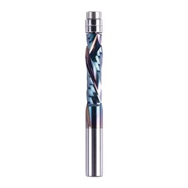 SpeTool Flush Cutter 8 mm Shaft Spiral Groove Cutter Extra Long Copy Cutter for Routers Up & Down Compression 32 mm Cutting Length SPE-X Coating Solid Carbide Double Ball Bearing Bottom for