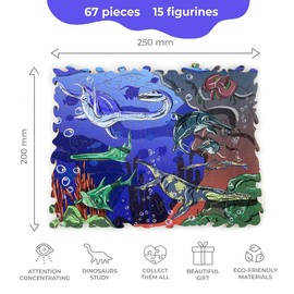 Ulanik Puzzle Water Dinosaur, Games from 3 Years, Wooden Puzzle from 3 Years, Jigsaw Puzzle, Educational Games from 3 Years, Preschool Games for Toddlers - 67 Pieces
