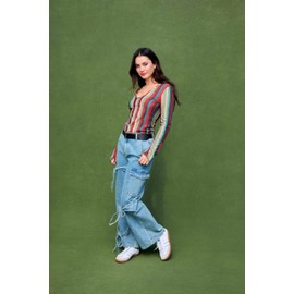 CIDER Baggy Jeans for Women High Waisted Wide Straight Leg Bow Jeans Denim Pants: Blue, L