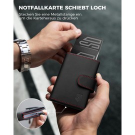 DODENSHA Slim Wallet with Coin Compartment, Men's Card Holder, Credit Card Holder, Wallet for 10+ Cards, Wallets for Men, RFID Protection, black/red, Modern