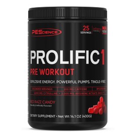 PEScience Prolific-1 Pre Workout Powder for Men & Women with L-Citrulline, Nitric Oxide Booster, Energy Powder & Nootropic for Focus – Preworkout Without Beta Alanine – 25 Scoops, Red Razz Candy