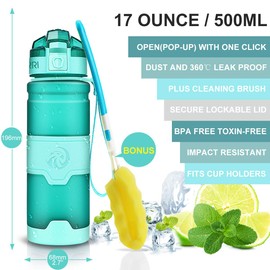 ZORRI Sports Water Bottle Leak Proof, BPA Free Reusable Portable Sports Bottle for Outdoors, Cycling, Camping, Hiking, Fitness, Running, Gym Bottles with Filter, One Click Flip Cap - for Kids/Adults