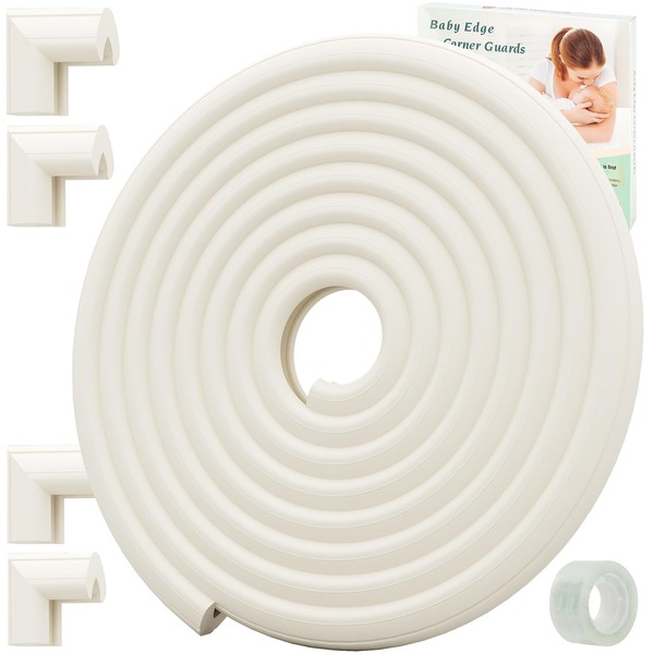 Safety Baby Edge Corner Guards Protector Set, 2.3M/7.5ft Edges Protector + 4 Corner Guards for Kids Foam, Furniture and Tables Child Baby Proof Bumpers, Pre-Taped for Direct Use