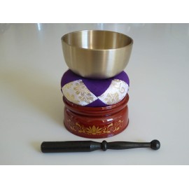 Japanese Meditation 3.5"D Brass Bowl Singing Bell w/Stand Set Buddhist Butsudan/Made in Japan