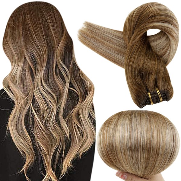 Full Shine Balayage Clip in Hair Extensions 18 Inch Clip Extensions Brazilian Human Hair Color 6 Chestnut Brown Fading to 10 and 24 Blonde Clip in Extensions 10 Pcs 100 Gram Per Set