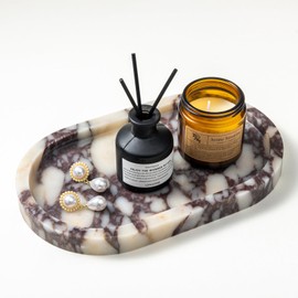 Oval Natural Calacatta Viola Marble Tray - Luxury Vanity Organizer & Spa Bathroom Decor, Multi-Functional Makeup Jewelry Storage Tray (10"x6")