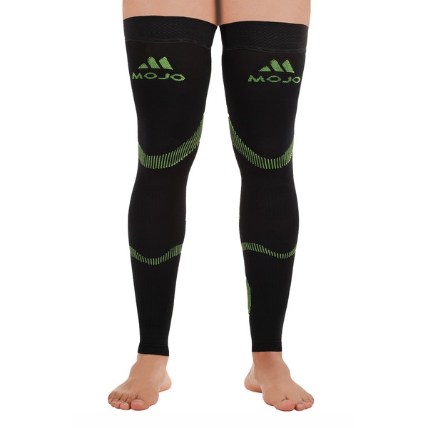 Mojo Compression Stockings 20-30mmHg Thigh Hi Leg Sleeve Graduated Support Socks Recovery for Calf & Quads - Black/Green Large A609BG3