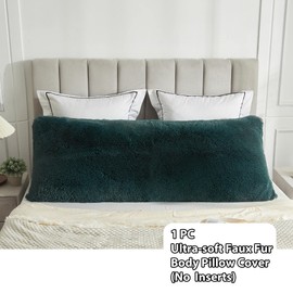 LIFEREVO Body Pillow Cover with Zipper Closure,Luxury Shaggy Ultra Soft Plush Faux Fur Pillowcase 20"x54" for Bed Couch,Microfiber Long Pillowshams for Adults Pregnant Women/Mother/Wife(Dark Green)