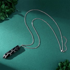 AWARDSEN Black Obsidian Crystal Necklace Pendant Life Tree Silver Winding Necklace Healing Crystal Spirituality Jewellery Crystal Gifts Valentines Gifts for Her