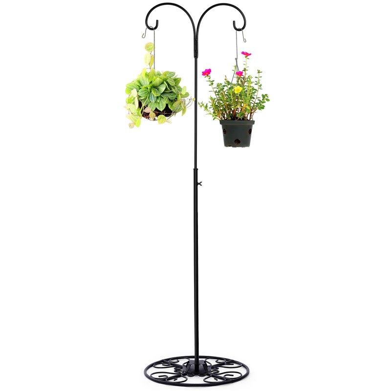 Blulu 34-55 Inch Adjustable Shepherds Hook with Base Indoor Outdoor