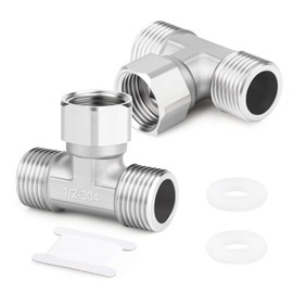 ERGAOBOY 1 Pcs 304 Stainless Steel 3 Way Top Flexible Movable Tee Connector, 1/2" Male T Shape Swivel Nut Connector for Sprayer, Angled Valve, Shower Arm